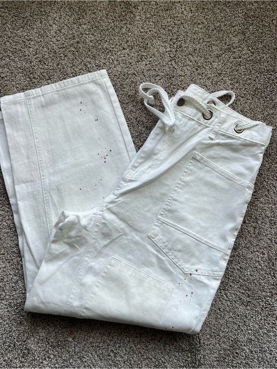 Denim - White Painter-Style Barrel Pants with Grommet Waist Sz 10 Free People Style